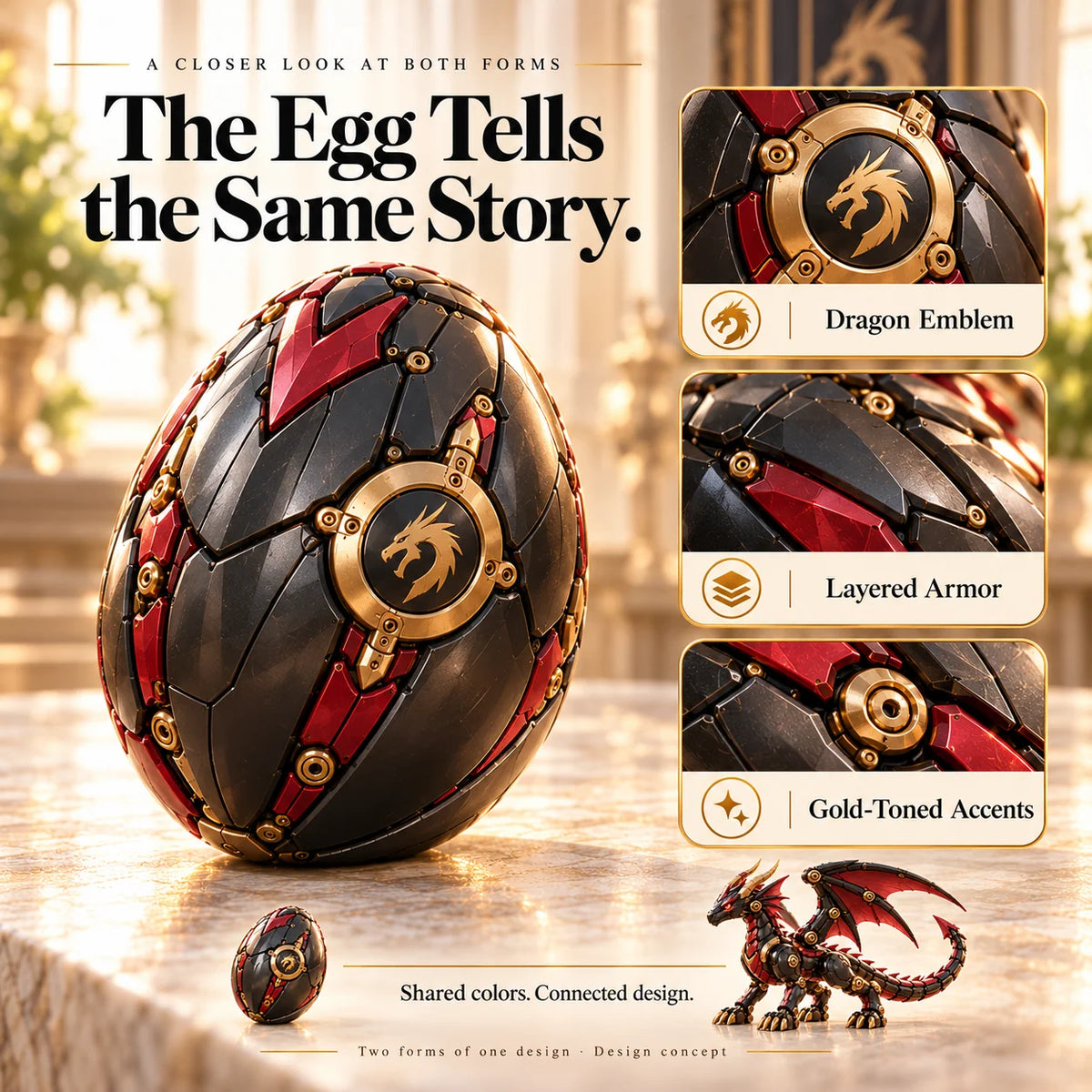 🔥🔥last Day 49% Off -🐉 Mechanical Dragon Egg – Black & Crimson Dragon With Folding Wings & Armored Details
