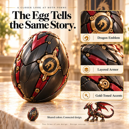 🔥🔥last Day 49% Off -🐉 Mechanical Dragon Egg – Black & Crimson Dragon With Folding Wings & Armored Details