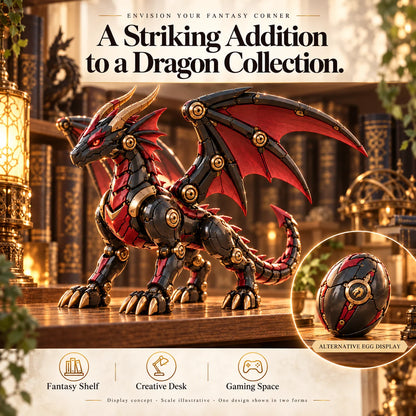🔥🔥last Day 49% Off -🐉 Mechanical Dragon Egg – Black & Crimson Dragon With Folding Wings & Armored Details