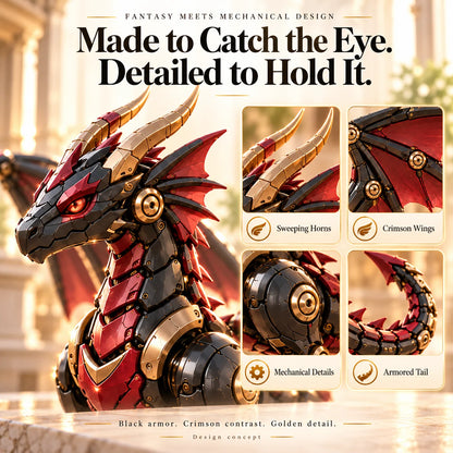 🔥🔥last Day 49% Off -🐉 Mechanical Dragon Egg – Black & Crimson Dragon With Folding Wings & Armored Details