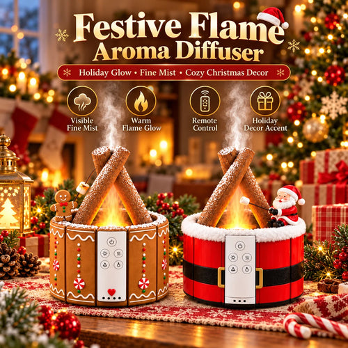 🎄 Christmas Campfire Aroma Diffuser – Cozy Flame-style Glow, Festive Mist & Adorable Santa/gingerbread Designs