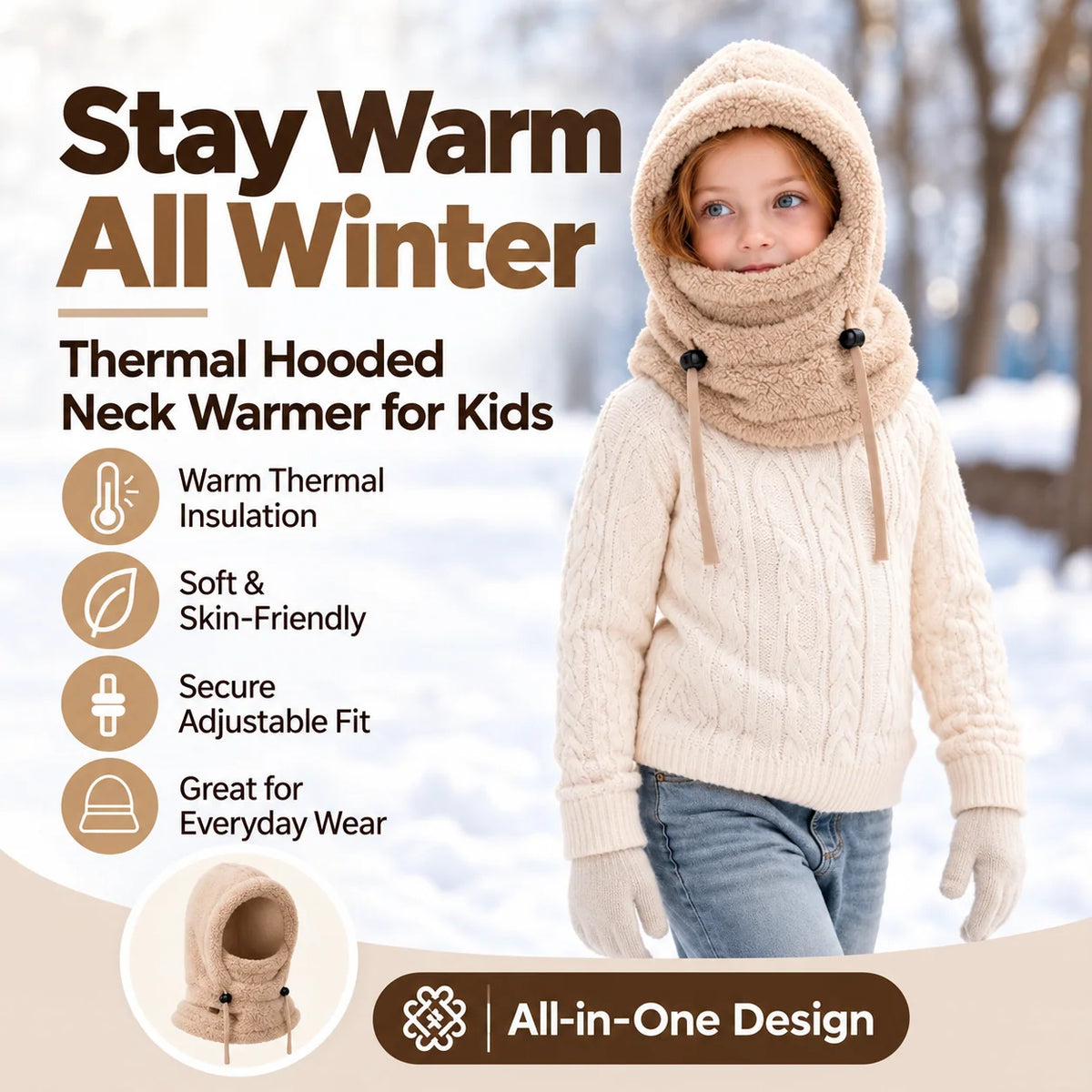 3-in-1 Kids' Winter Hood – Soft Fleece Hat, Face Cover & Neck Warmer❄️🧣