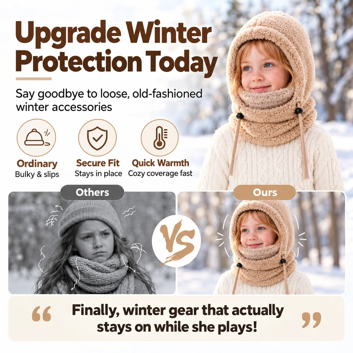 3-in-1 Kids' Winter Hood – Soft Fleece Hat, Face Cover & Neck Warmer❄️🧣