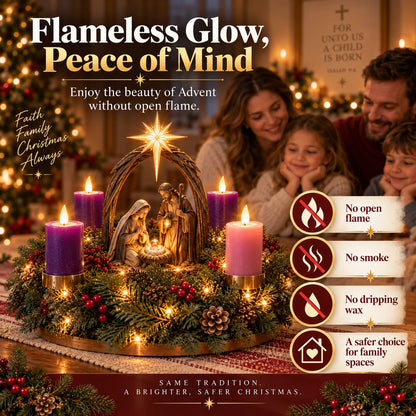✝️ Lighted Nativity Advent Wreath – 4-Week Christmas Candlelight Tradition 🕯️
