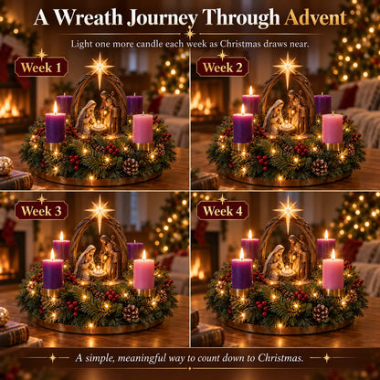 ✝️ Lighted Nativity Advent Wreath – 4-Week Christmas Candlelight Tradition 🕯️
