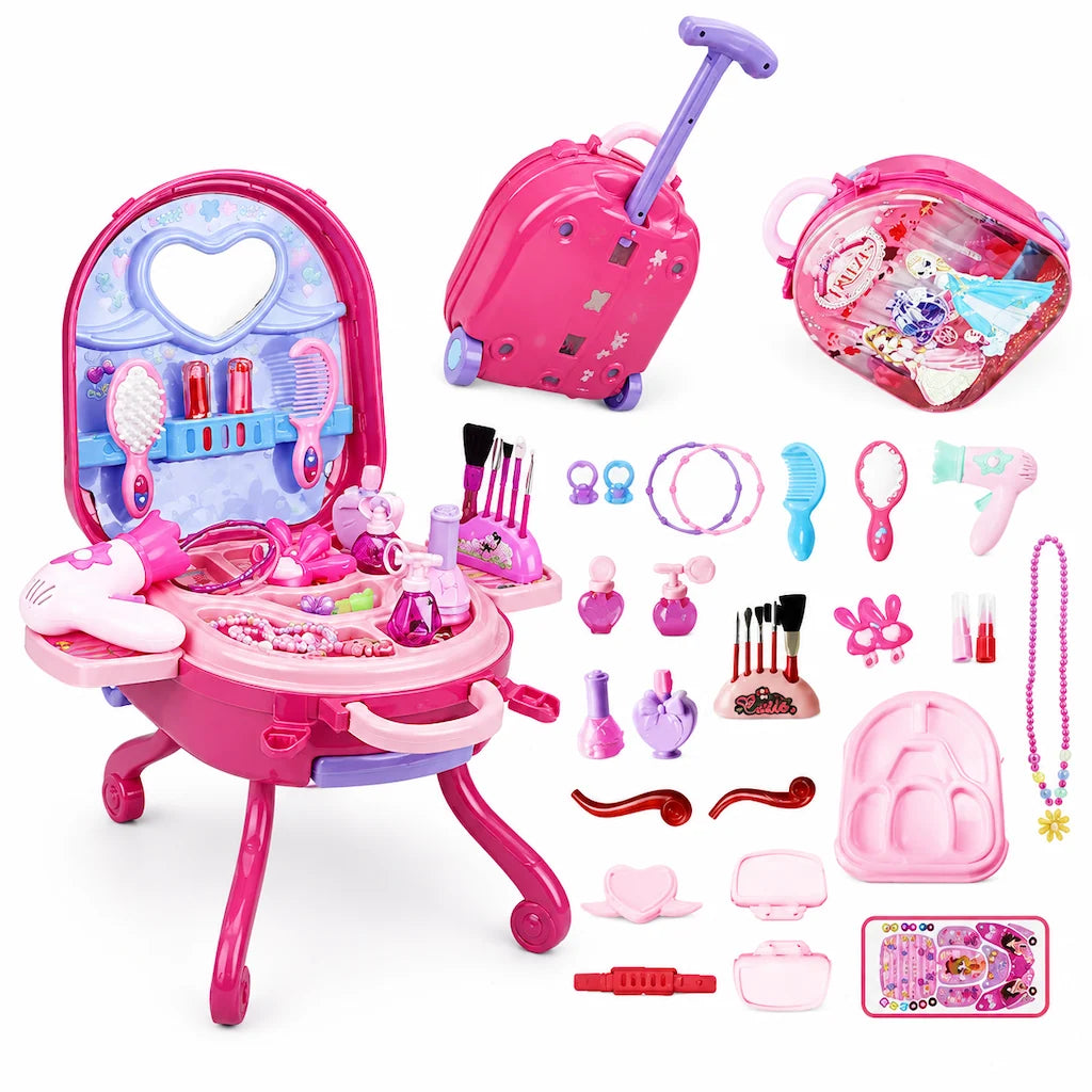 Kids’ Pretend Makeup Vanity Suitcase – Portable Dress-up Toy Set For Girls