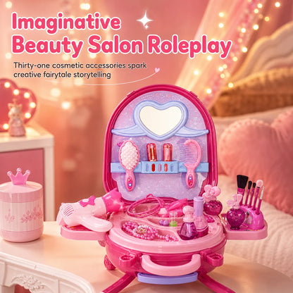 Kids’ Pretend Makeup Vanity Suitcase – Portable Dress-up Toy Set For Girls