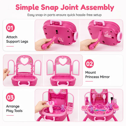 Kids’ Pretend Makeup Vanity Suitcase – Portable Dress-up Toy Set For Girls