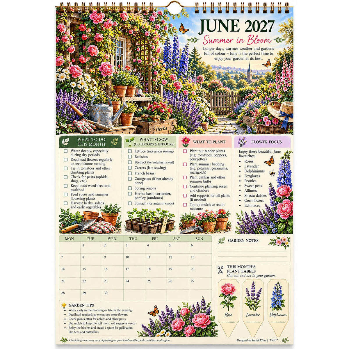 2027 Four Seasons Gardening Calendar & Monthly Planner – A4 Wall Calendar with Planting Guide, Garden Tasks & Plant Labels | WEEKLYARD™