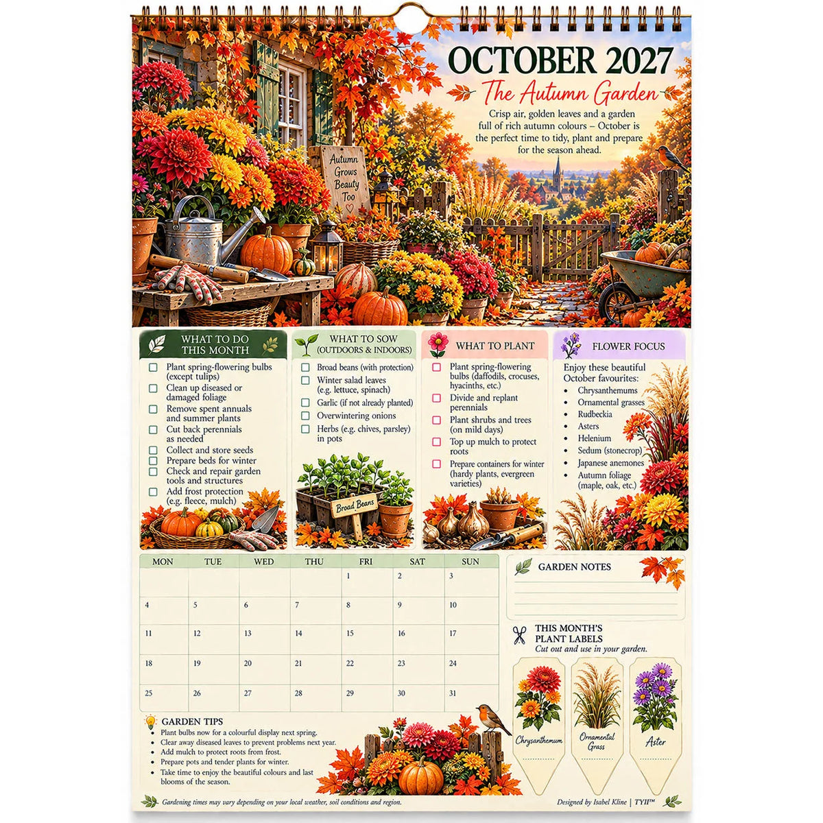2027 Four Seasons Gardening Calendar & Monthly Planner – A4 Wall Calendar with Planting Guide, Garden Tasks & Plant Labels | WEEKLYARD™