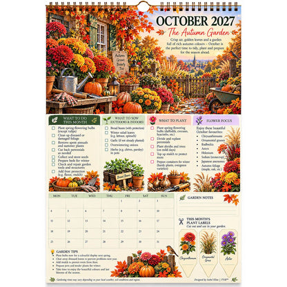 2027 Four Seasons Gardening Calendar & Monthly Planner – A4 Wall Calendar with Planting Guide, Garden Tasks & Plant Labels | WEEKLYARD™