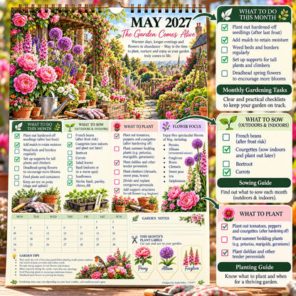 2027 Four Seasons Gardening Calendar & Monthly Planner – A4 Wall Calendar with Planting Guide, Garden Tasks & Plant Labels | WEEKLYARD™