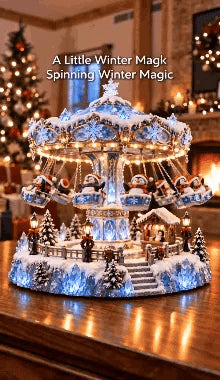 🐧 Penguin Winter Swing Carnival – Light-Up Rotating Christmas Village Decor