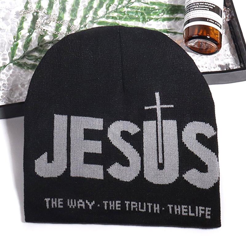 Unisex Y2K Heart & Cross Jacquard Knit Beanie Cap for Cold Weather