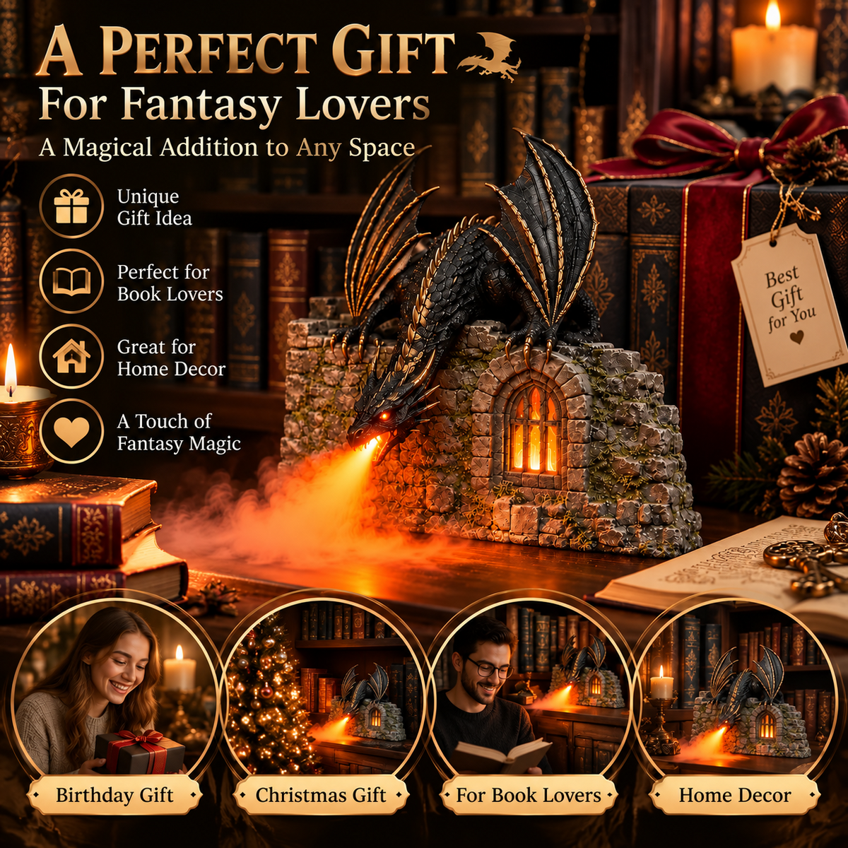 🐉Dragon Humidifier with Flame Effect – Fantasy Magic for Your Reading Nook