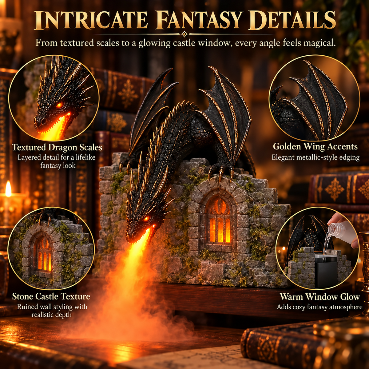 🐉Dragon Humidifier with Flame Effect – Fantasy Magic for Your Reading Nook