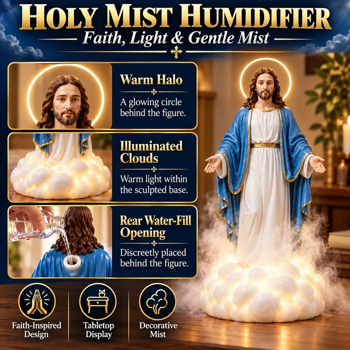 🎁 Last Day 49% Off✝️✨ Holy Mist Humidifier —  Daytime Décor, Evening Glow☁️💛