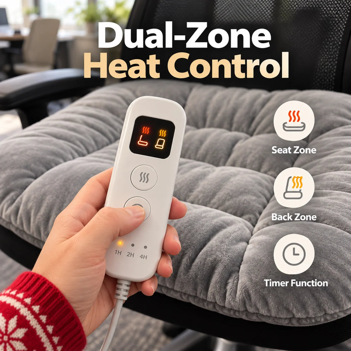 Heated Chair Cushion – Dual-Zone Fast-Warming Seat & Back Pad