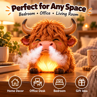 🐮 Highland Cow Huff – Tap-to-Puff Humidifier & Colorful Night Light ✨🎁