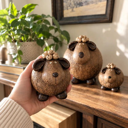 🐏 Little Woolly Family – Whimsical Rustic Sheep Figurines, Set of 3
