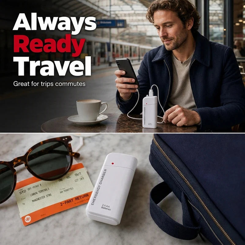 Portable Emergency Phone Charger‑aa Battery‑powered Power Bank With Led Flashlight, Pocket‑size Usb Emergency Backup Charger For Outdoor Travel Camping