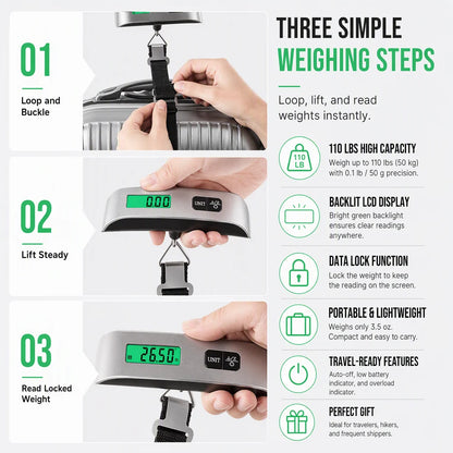 Portable 50kg LCD Mini Electronic Luggage Scale T-Shaped Handheld Hanging Scale with Hook