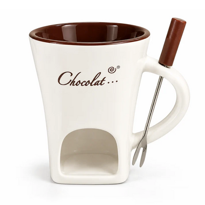 Candle-Heated Ceramic Fondue Mug Set with Dipping Fork