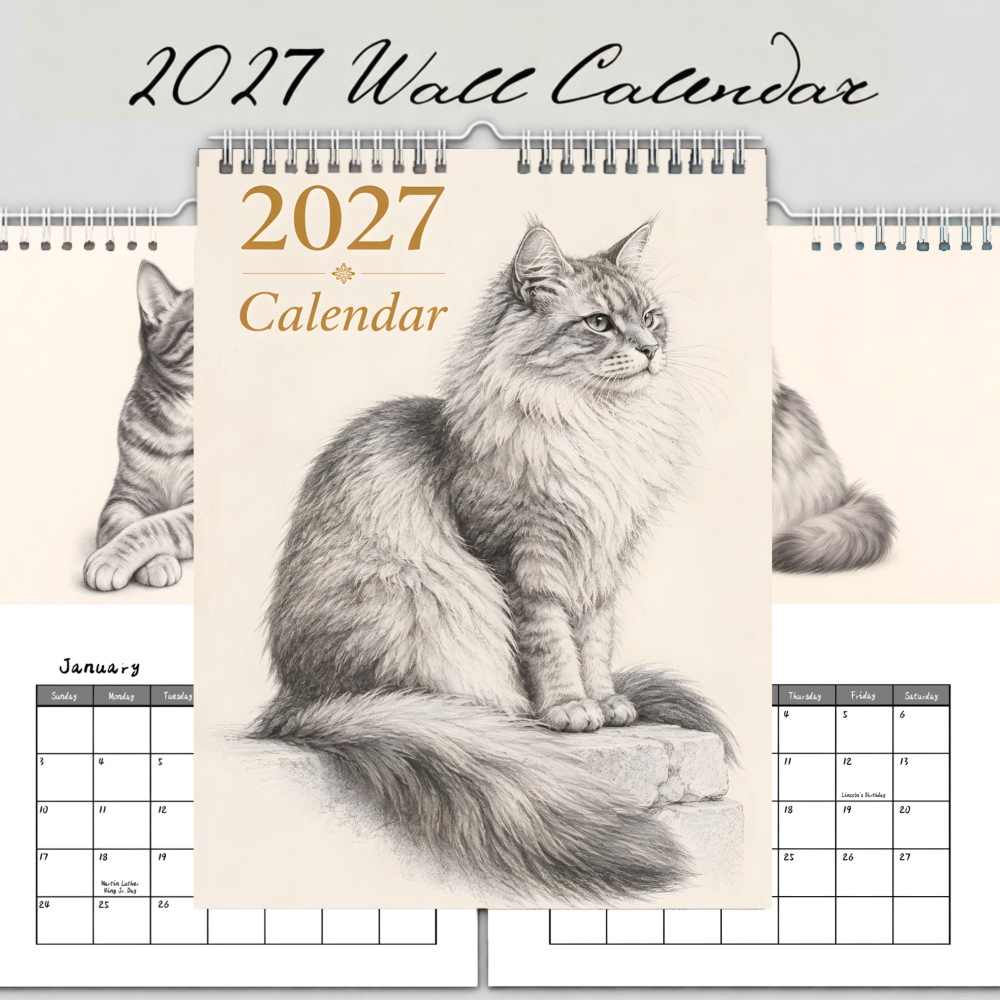 🐾 2027 Long-Haired Cat Wall Calendar
