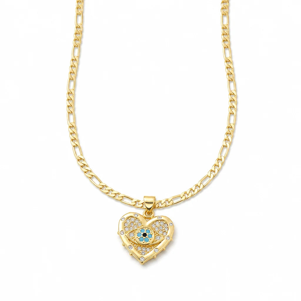🧿 50% OFF! ✨ 18K Gold Plated Evil Eye Heart Necklace & Earrings Jewelry Set