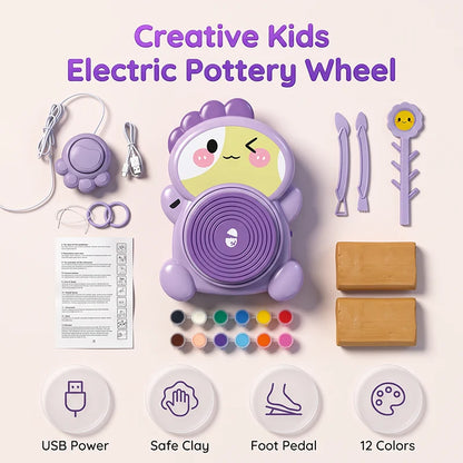 🎁2026 New Arrivals 50% OFF💥 Kids Electric Pottery Wheel DIY Studio Craft Kit – Hands-Free Foot Pedal Speed Control, Ultra-Smooth Non-Toxic Air-Dry Clay, 12 Vibrant Washable Paints & Mess-Free Splash Guard Tray – 2 Colors 🏺