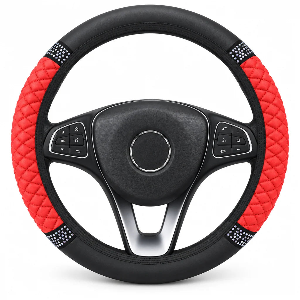 🚗 Rhinestone Steering Wheel Cover: Quilted Pu Leather, Luminous, Luxury, Easy Fit