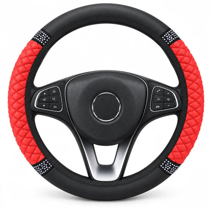 🚗 Rhinestone Steering Wheel Cover: Quilted Pu Leather, Luminous, Luxury, Easy Fit