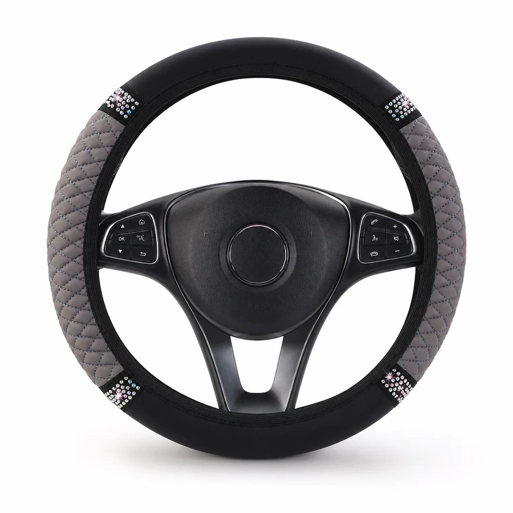 🚗 Rhinestone Steering Wheel Cover: Quilted Pu Leather, Luminous, Luxury, Easy Fit