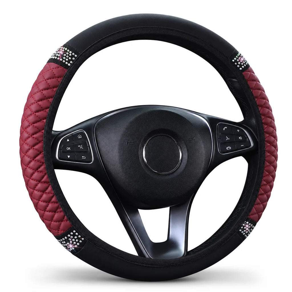 🚗 Rhinestone Steering Wheel Cover: Quilted Pu Leather, Luminous, Luxury, Easy Fit