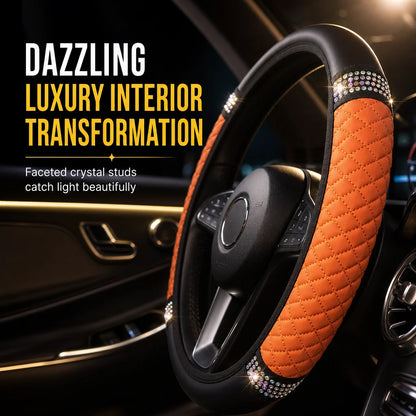🚗 Rhinestone Steering Wheel Cover: Quilted Pu Leather, Luminous, Luxury, Easy Fit