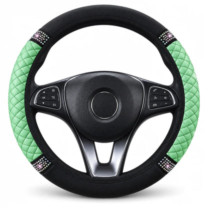 🚗 Rhinestone Steering Wheel Cover: Quilted Pu Leather, Luminous, Luxury, Easy Fit