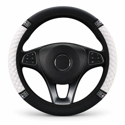 🚗 Rhinestone Steering Wheel Cover: Quilted Pu Leather, Luminous, Luxury, Easy Fit