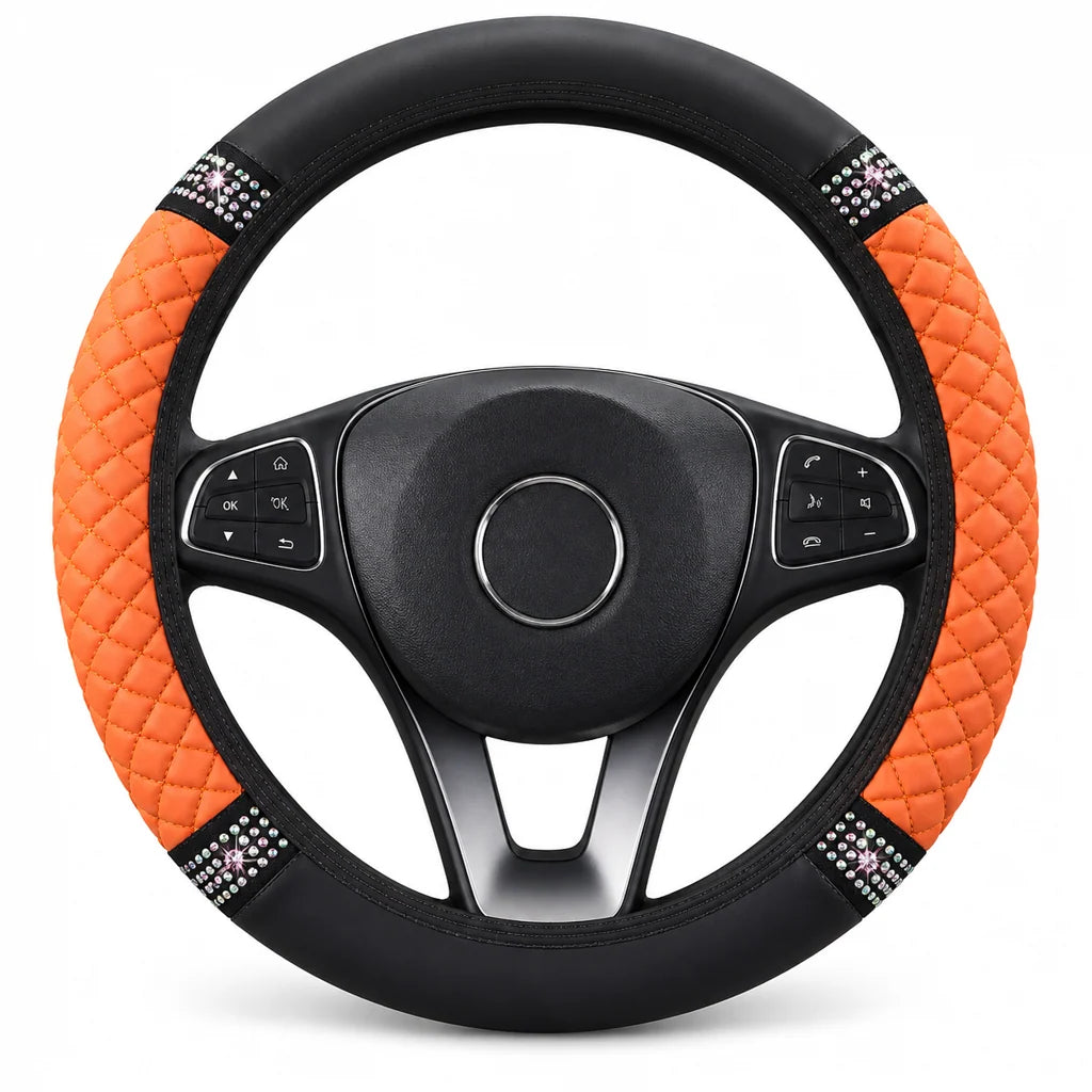 🚗 Rhinestone Steering Wheel Cover: Quilted Pu Leather, Luminous, Luxury, Easy Fit