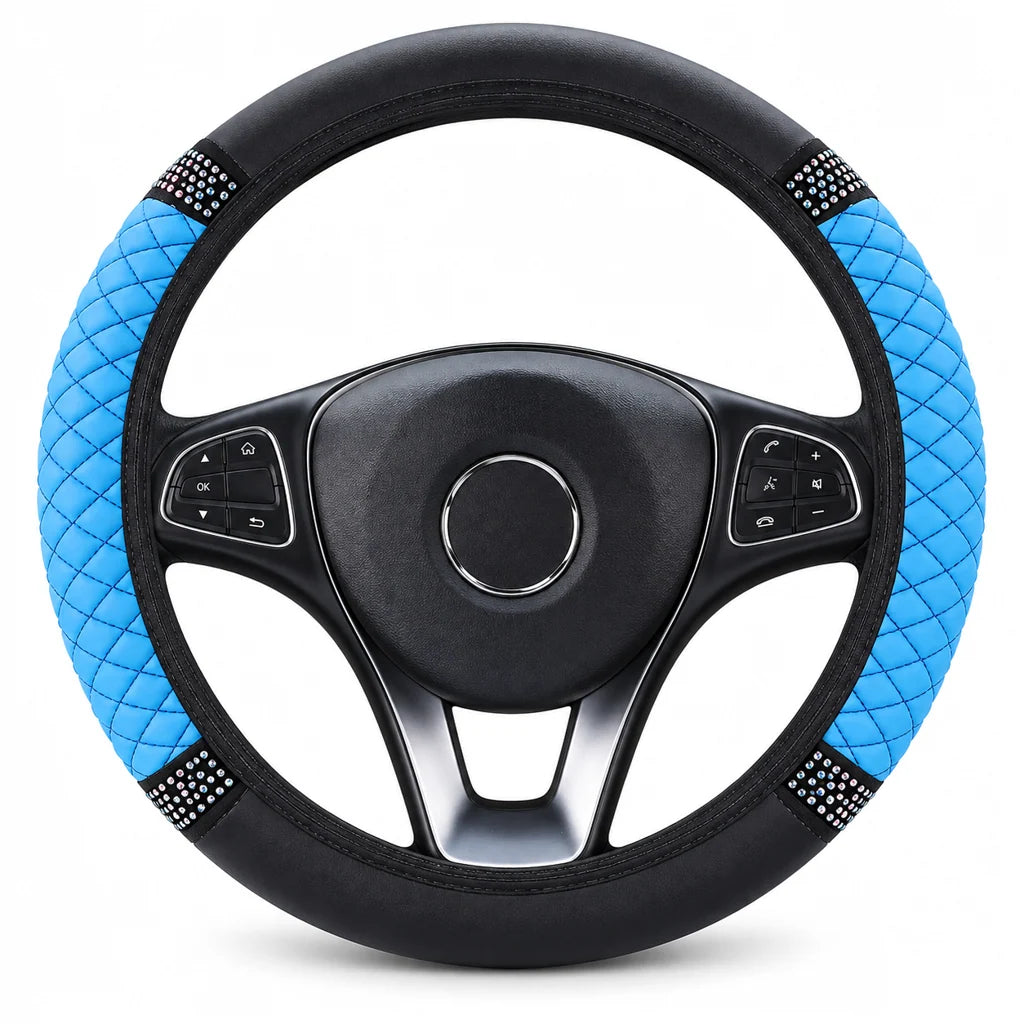 🚗 Rhinestone Steering Wheel Cover: Quilted Pu Leather, Luminous, Luxury, Easy Fit