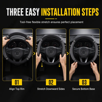 🚗 Rhinestone Steering Wheel Cover: Quilted Pu Leather, Luminous, Luxury, Easy Fit