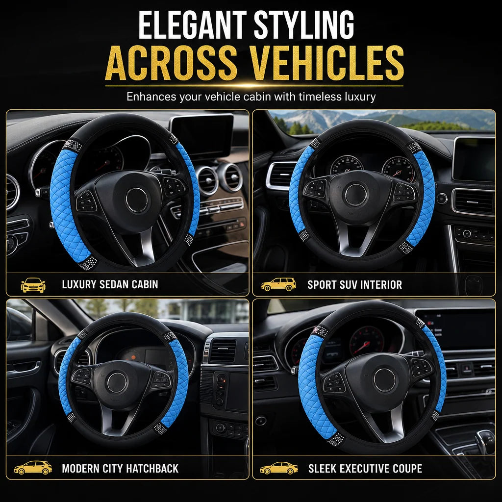 🚗 Rhinestone Steering Wheel Cover: Quilted Pu Leather, Luminous, Luxury, Easy Fit
