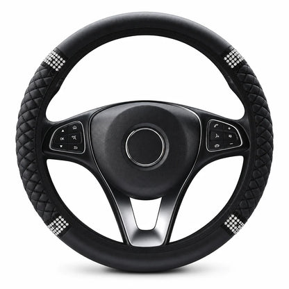 🚗 Rhinestone Steering Wheel Cover: Quilted Pu Leather, Luminous, Luxury, Easy Fit