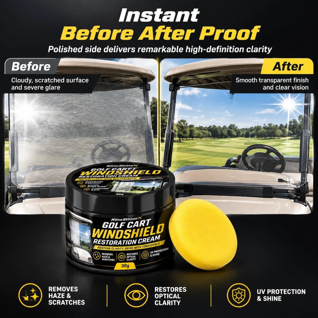🥳2026 HOT SALE🥳💞50K+ SOLD! 🏌️✨ 50% OFF! Golf Cart Windshield Scratch Repair Paste – buffs away haze & yellowing, restores crystal-clear vision. Includes sponge, easy 3-step hand buffing! 🛡️✅