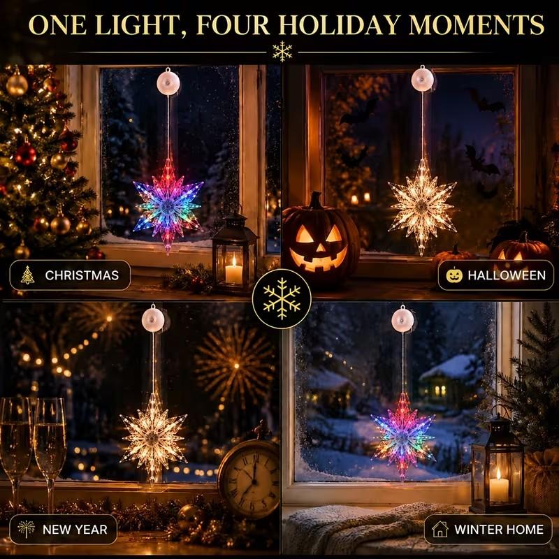 ❄️ DIY Christmas Snowflake Suction Cup LED Lights ✨ | Battery Operated, Warm & Multi-Colour, Window Suction Lights, Christmas Home & Party Decor