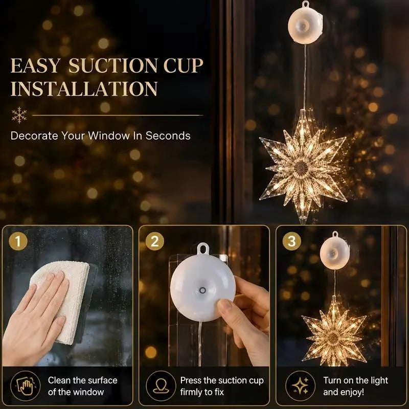 ❄️ DIY Christmas Snowflake Suction Cup LED Lights ✨ | Battery Operated, Warm & Multi-Colour, Window Suction Lights, Christmas Home & Party Decor