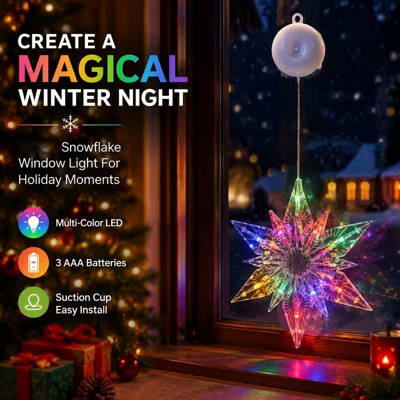 ❄️ DIY Christmas Snowflake Suction Cup LED Lights ✨ | Battery Operated, Warm & Multi-Colour, Window Suction Lights, Christmas Home & Party Decor