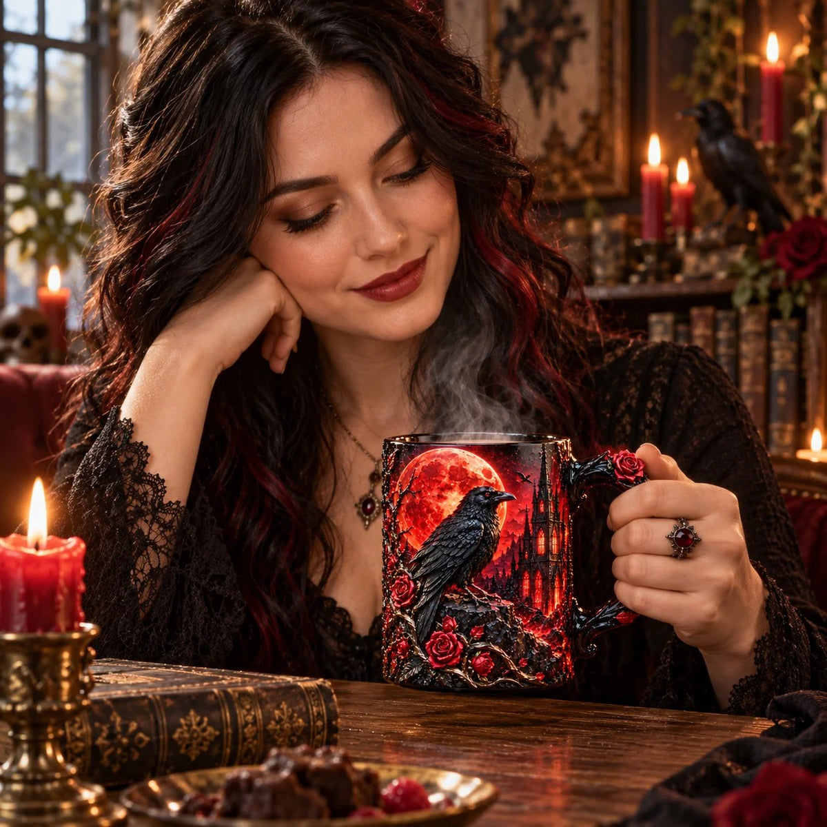 🐦‍⬛🌹 Raven Magic Color-Changing Mug | Gothic Raven & Blood Moon Coffee Cup