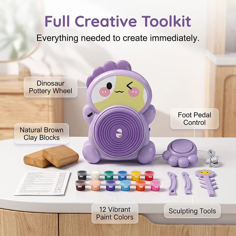 🎁2026 New Arrivals 50% OFF💥 Kids Electric Pottery Wheel DIY Studio Craft Kit – Hands-Free Foot Pedal Speed Control, Ultra-Smooth Non-Toxic Air-Dry Clay, 12 Vibrant Washable Paints & Mess-Free Splash Guard Tray – 2 Colors 🏺