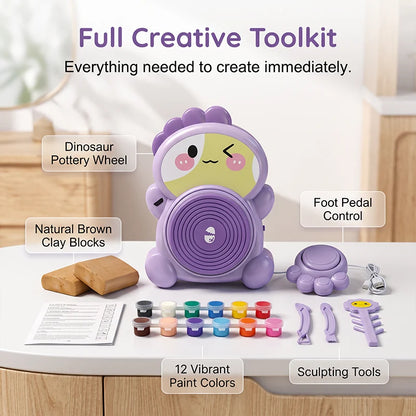 🎁2026 New Arrivals 50% OFF💥 Kids Electric Pottery Wheel DIY Studio Craft Kit – Hands-Free Foot Pedal Speed Control, Ultra-Smooth Non-Toxic Air-Dry Clay, 12 Vibrant Washable Paints & Mess-Free Splash Guard Tray – 2 Colors 🏺
