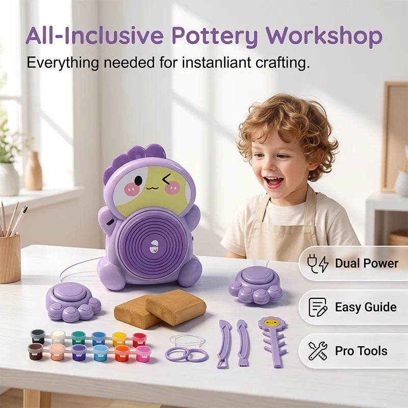 🎁2026 New Arrivals 50% OFF💥 Kids Electric Pottery Wheel DIY Studio Craft Kit – Hands-Free Foot Pedal Speed Control, Ultra-Smooth Non-Toxic Air-Dry Clay, 12 Vibrant Washable Paints & Mess-Free Splash Guard Tray – 2 Colors 🏺